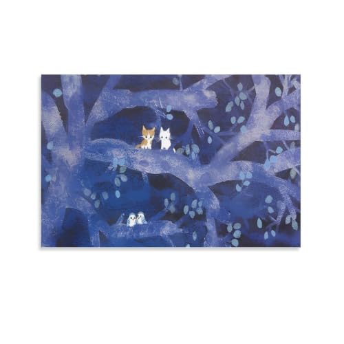 渡辺あきお 猫 小鳥 版画 それぞれの時間 絵画 版画 渡辺あきお